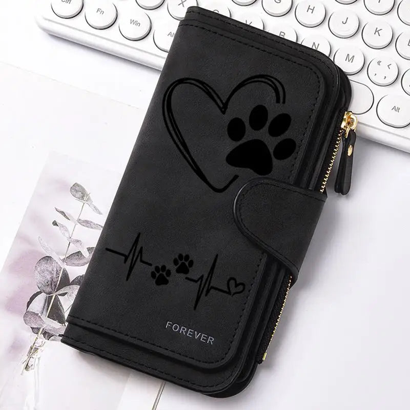Heart‑Shaped Paw & Butterfly Wallet – Cute Card & Coin Purse