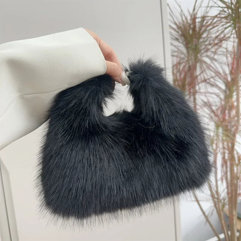 Luxury Faux Fur Shoulder Bag – Soft Plush Women’s Evening Clutch & Fluffy Crossbody Tote