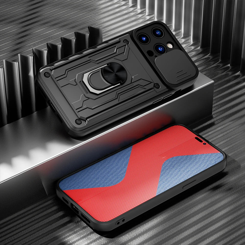 Shockproof iPhone Case with Card Slot & Kickstand – Camera Protection Ring Cover