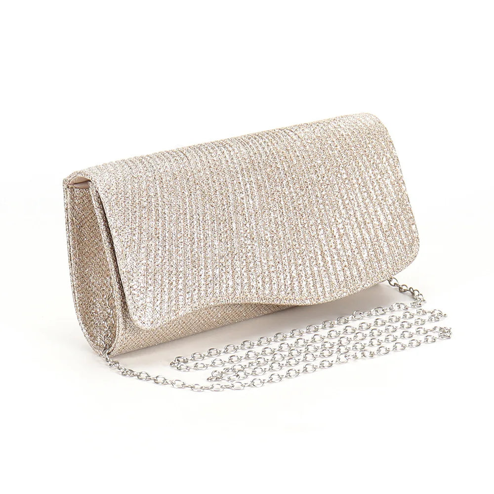 Glitter Fold Handbag – Shiny Envelope Evening Clutch with Chain