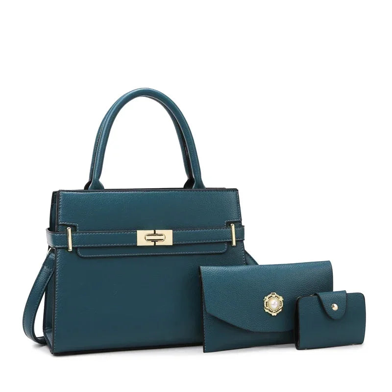 3‑Piece Premium Vegan Leather Bag Set – Shoulder Bag + Coin Purse + Card Holder