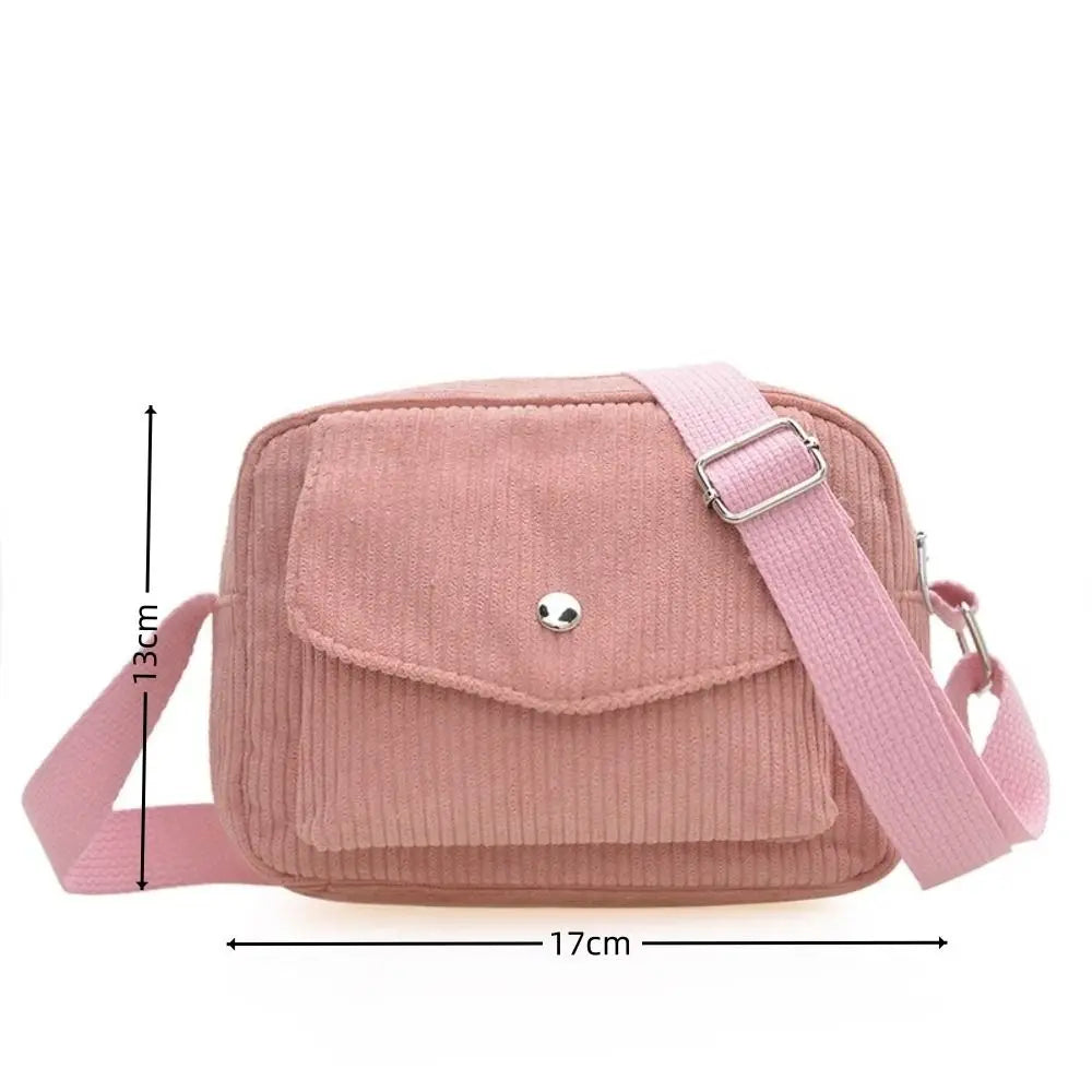 Corduroy Striped Crossbody Bag – Soft Casual Shoulder Bag with Adjustable Strap (Women’s Square Bag)