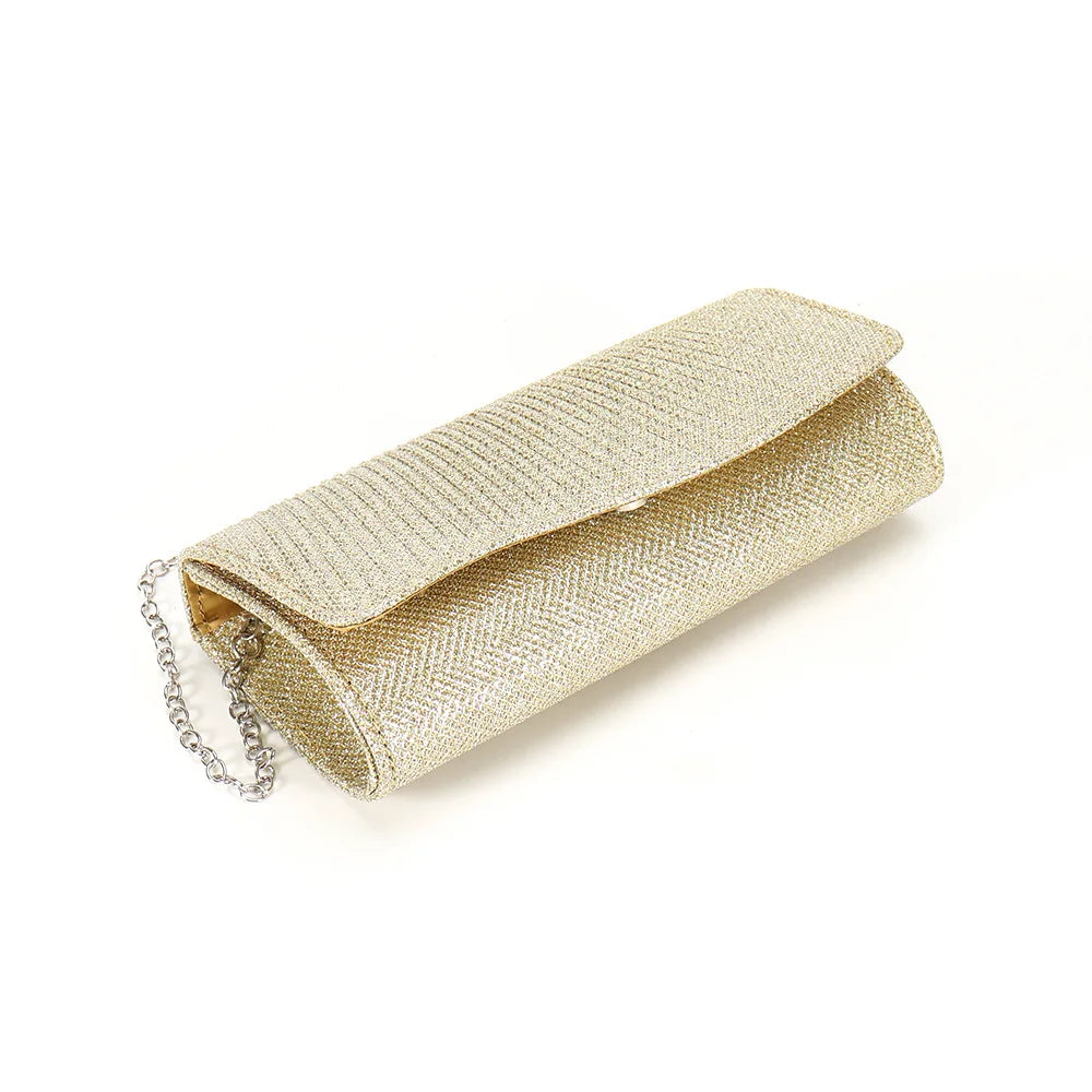 Glitter Fold Handbag – Shiny Envelope Evening Clutch with Chain