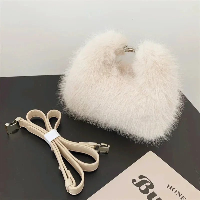 Luxury Faux Fur Shoulder Bag – Soft Plush Women’s Evening Clutch & Fluffy Crossbody Tote