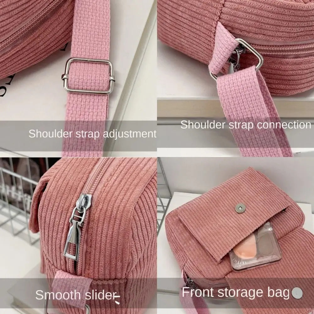 Corduroy Striped Crossbody Bag – Soft Casual Shoulder Bag with Adjustable Strap (Women’s Square Bag)