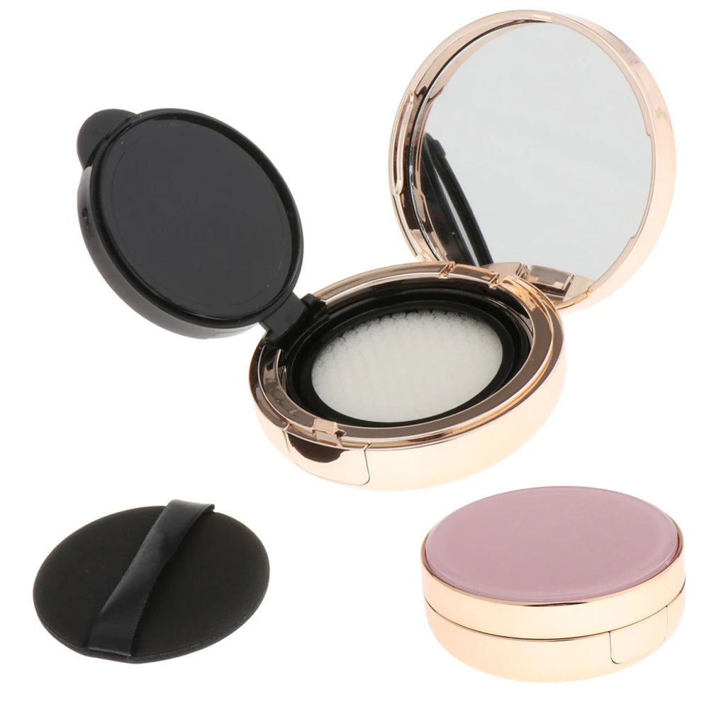 Mini Compact Case with Mirror & Powder Puff - Refillable Travel Makeup Container