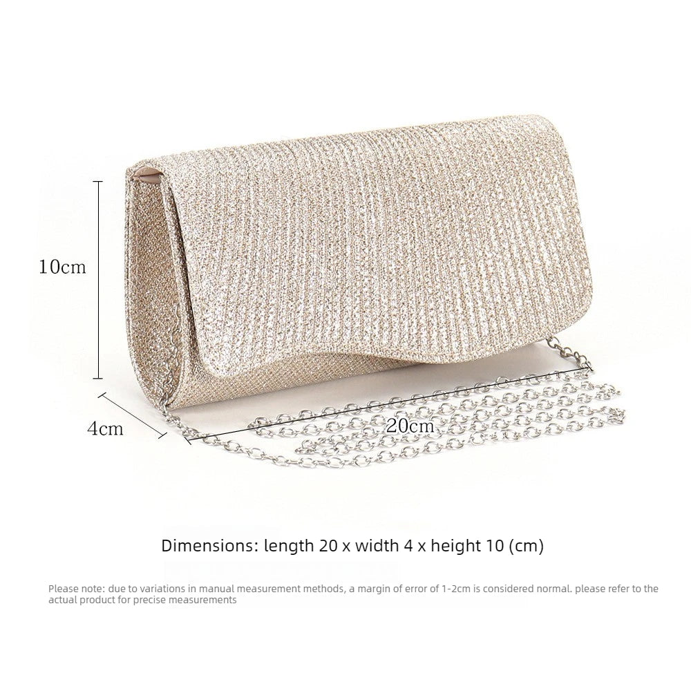 Glitter Fold Handbag – Shiny Envelope Evening Clutch with Chain