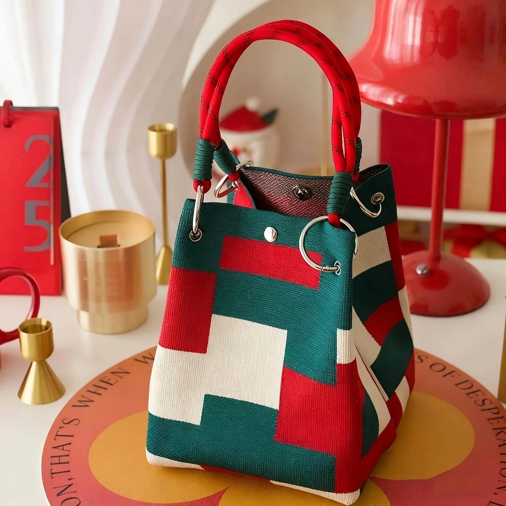 Women’s Vintage Floral Knit Tote Bag – Lightweight Shoulder Bag with Adjustable Straps & Snap Closure