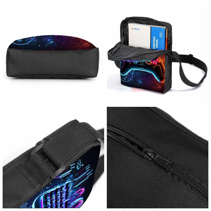 3D Cartoon Gamepad School Backpack Set | 3-Piece Kids Bag with Messenger Bag and Pencil Case