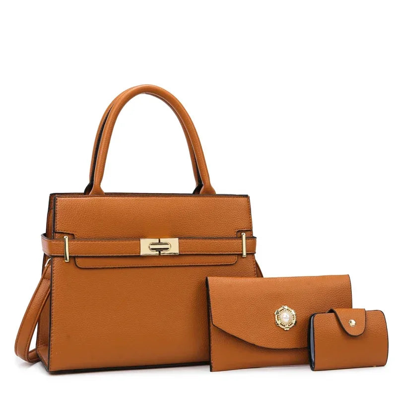 3‑Piece Premium Vegan Leather Bag Set – Shoulder Bag + Coin Purse + Card Holder