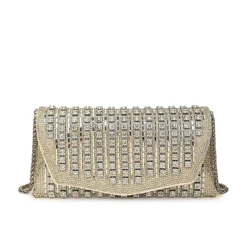Diamond Shoulder Bag – Luxury Metallic Designer Crossbody for Parties & Glam Fashion