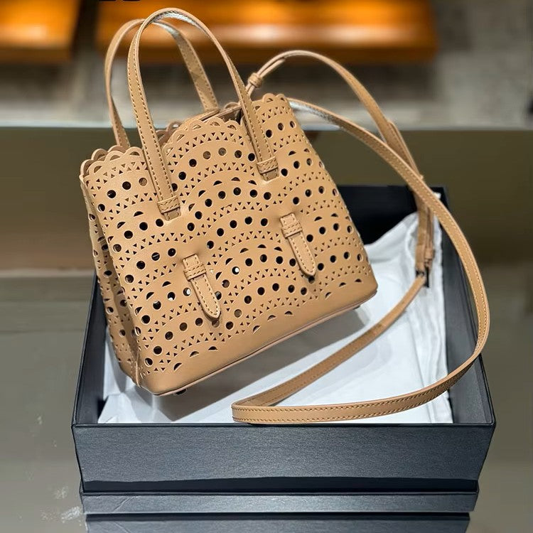 Artisan Hollow‑Cut Leather Bag – Modern Minimalist Everyday Carry 3 Sizes 10 Colours