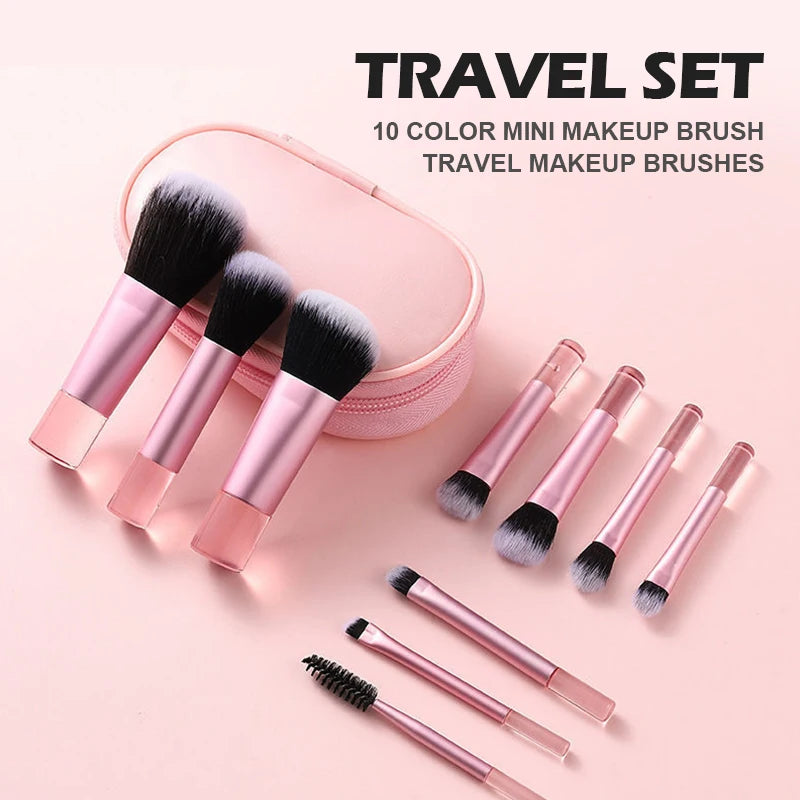 10‑Color Mini Makeup Brush Set – Travel‑Ready Palm Brushes for Daily Beauty
