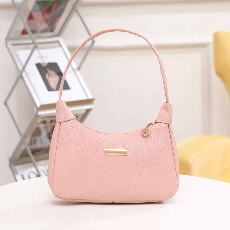 Sweet & Simple Lychee‑Texture Shoulder Bag – Korean‑Style Minimal Armpit Bag