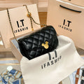 Mini Golden Ball Chain Bag - Leather Crossbody Square Purse with Mickey Detail