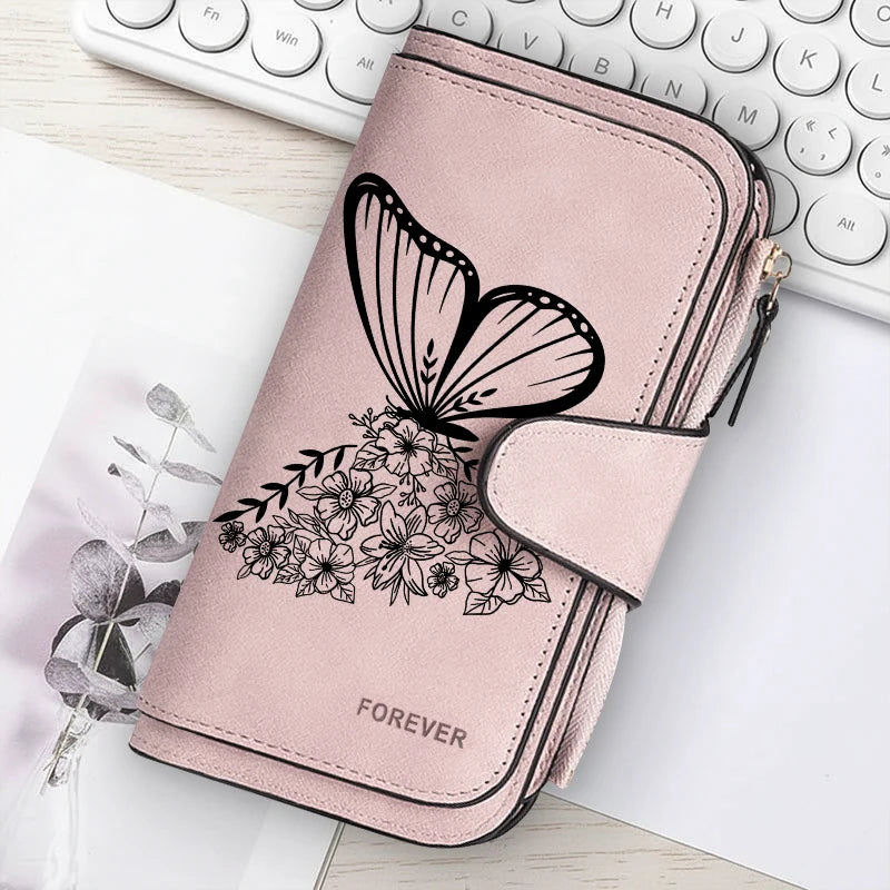 Heart‑Shaped Paw & Butterfly Wallet – Cute Card & Coin Purse