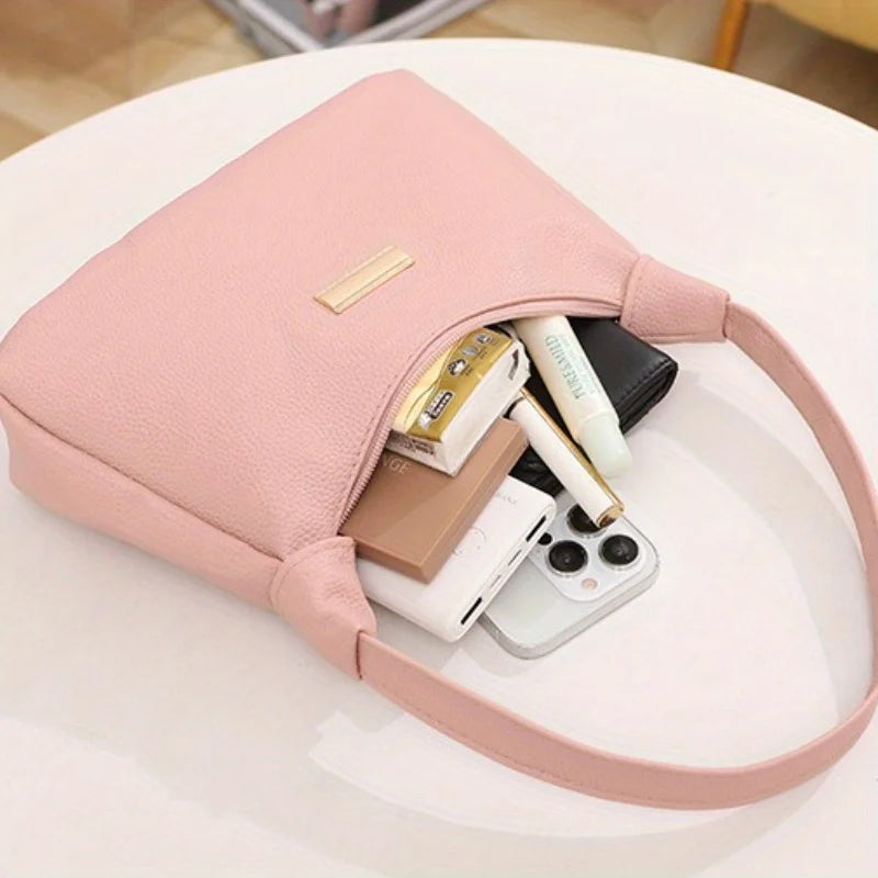 Sweet & Simple Lychee‑Texture Shoulder Bag – Korean‑Style Minimal Armpit Bag