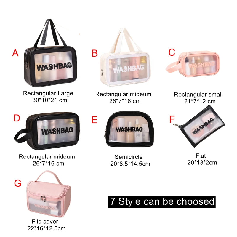 Portable Travel Wash Bag – Transparent Waterproof Makeup & Toiletry Organizer