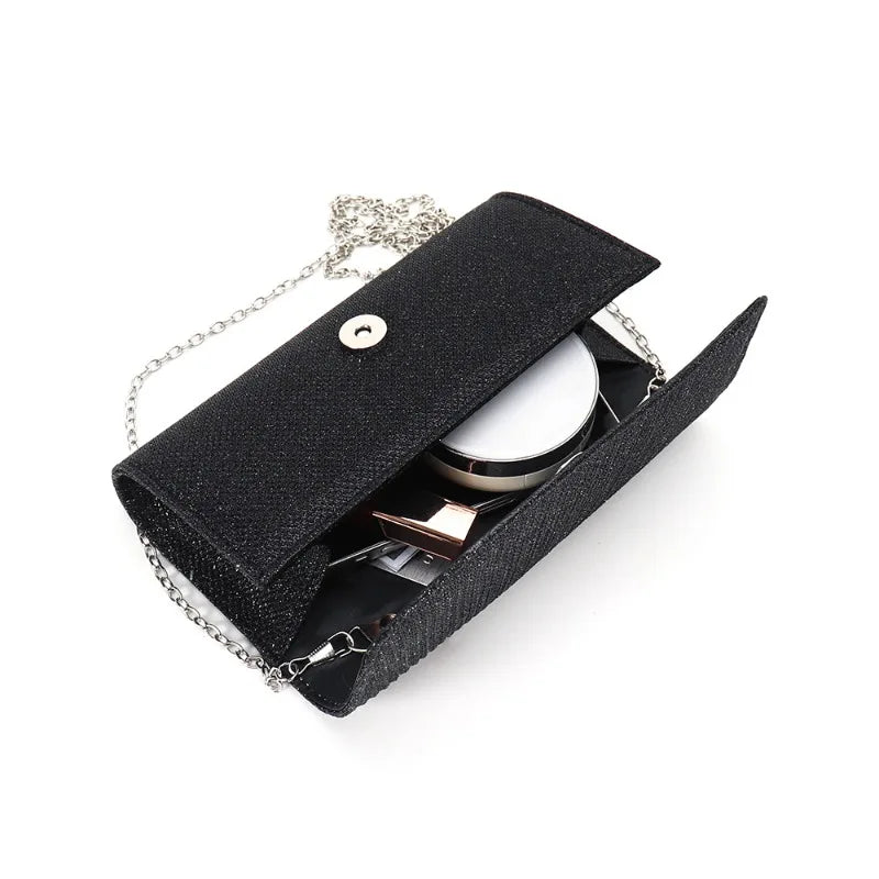 Glitter Fold Handbag – Shiny Envelope Evening Clutch with Chain