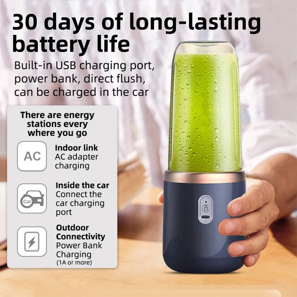 Portable USB Rechargeable Blender - 6-Blade Electric Juicer Cup for Travel