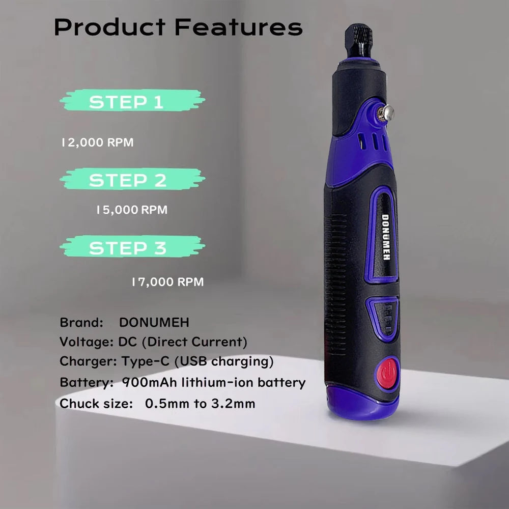 Mini USB Electric Drill - 3-Speed Rotary Tool with Engraving Pen & Accessories