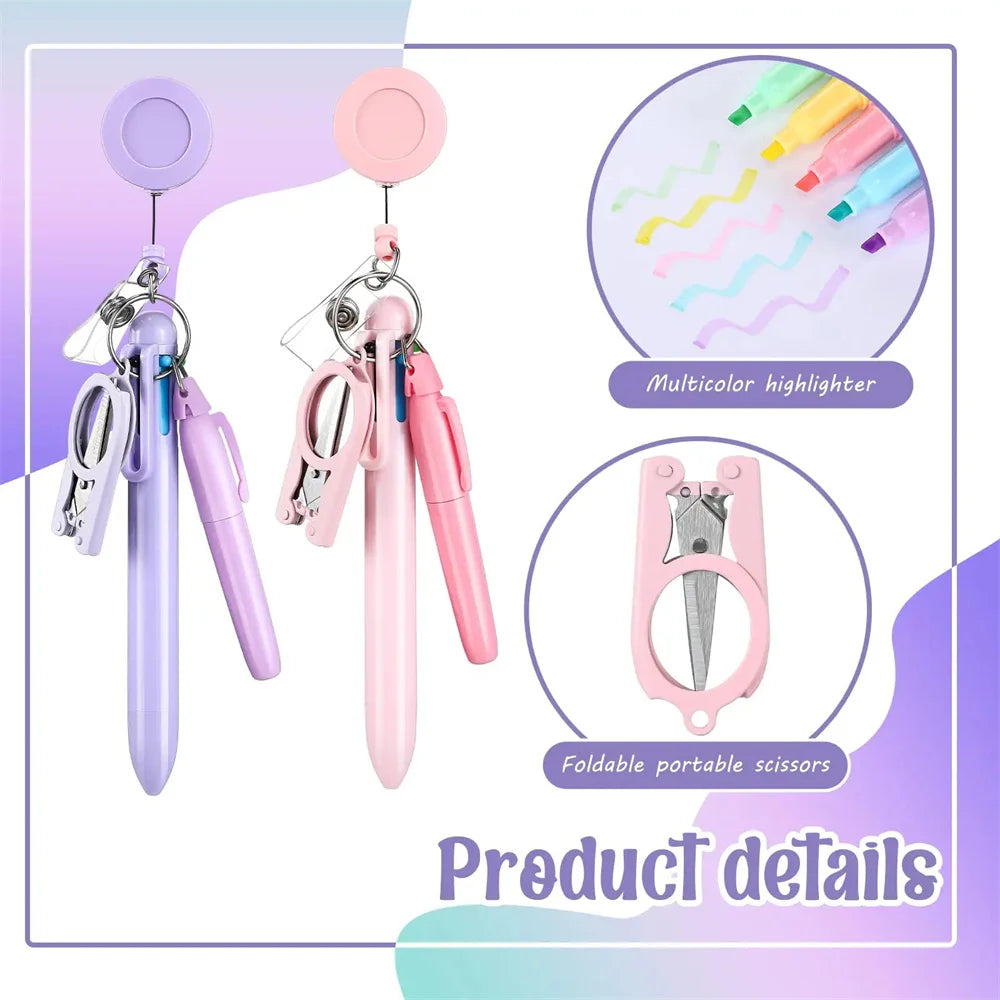 Retractable Badge Reel Multi Tools - Nurse Teacher Student Ballpoint Pen with Clip Hook