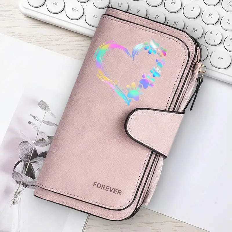 Heart‑Shaped Paw & Butterfly Wallet – Cute Card & Coin Purse