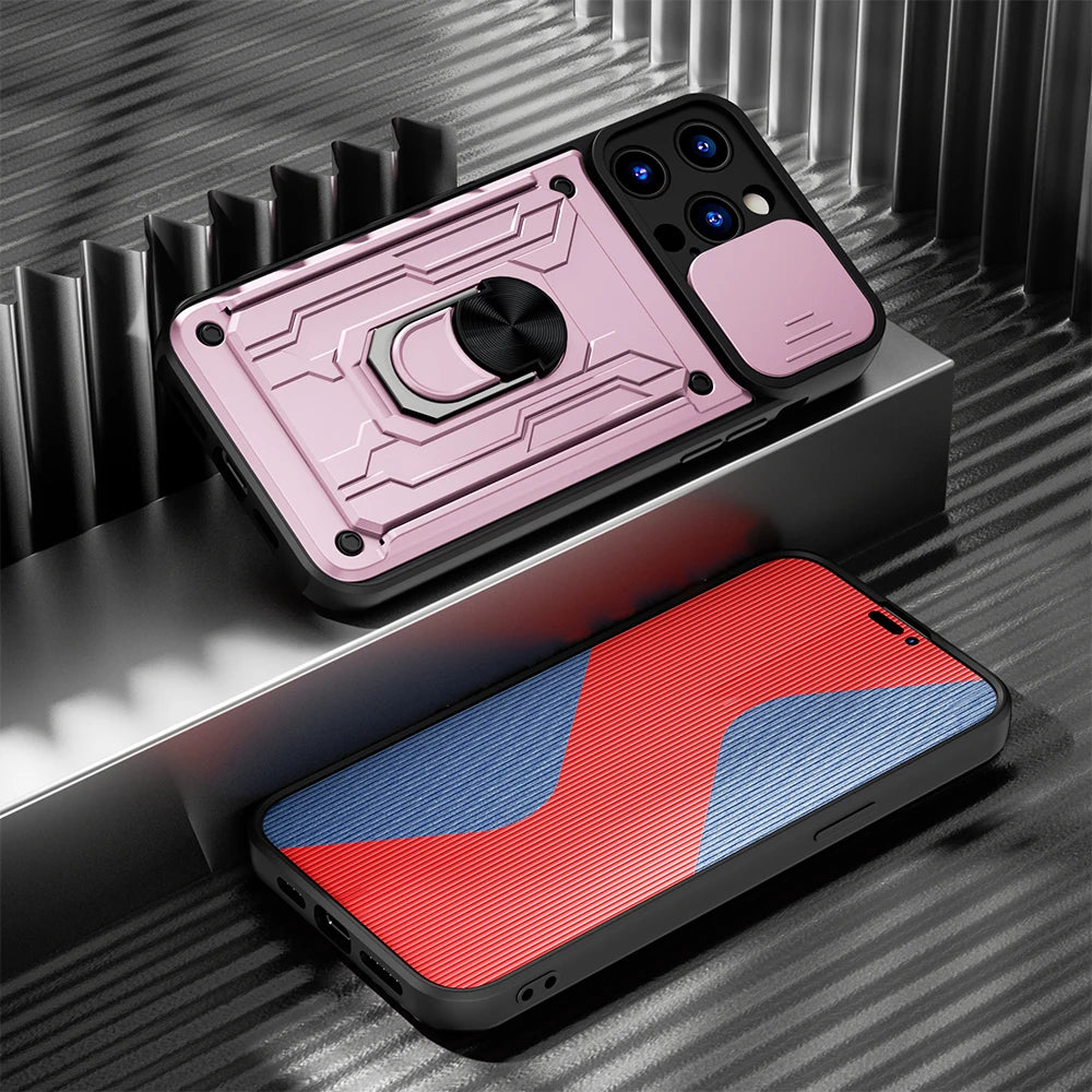 Shockproof iPhone Case with Card Slot & Kickstand – Camera Protection Ring Cover