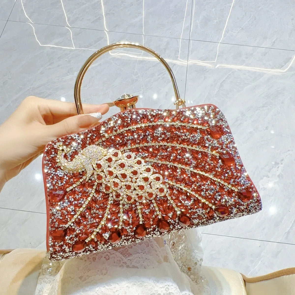 Peacock Rhinestone Evening Bag – Luxury Glam Shoulder & Crossbody Purse for Parties, Banquets & Special Events