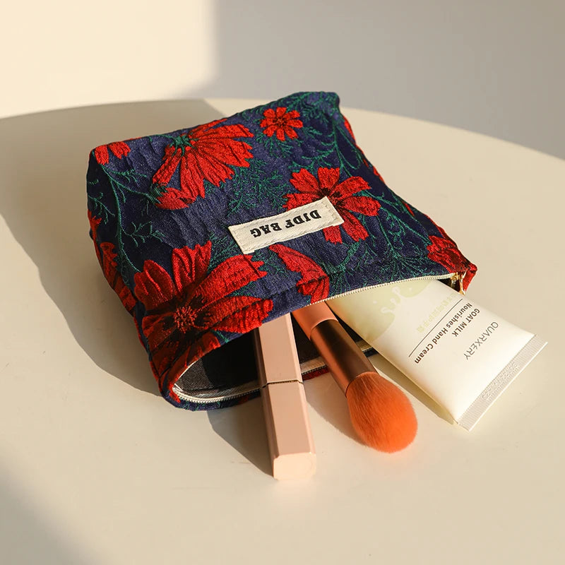 Mini Travel Cosmetic Bag - Compact Red Storage Pouch for Essentials