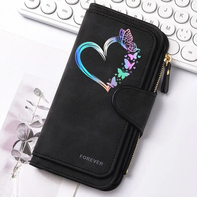 Heart‑Shaped Paw & Butterfly Wallet – Cute Card & Coin Purse