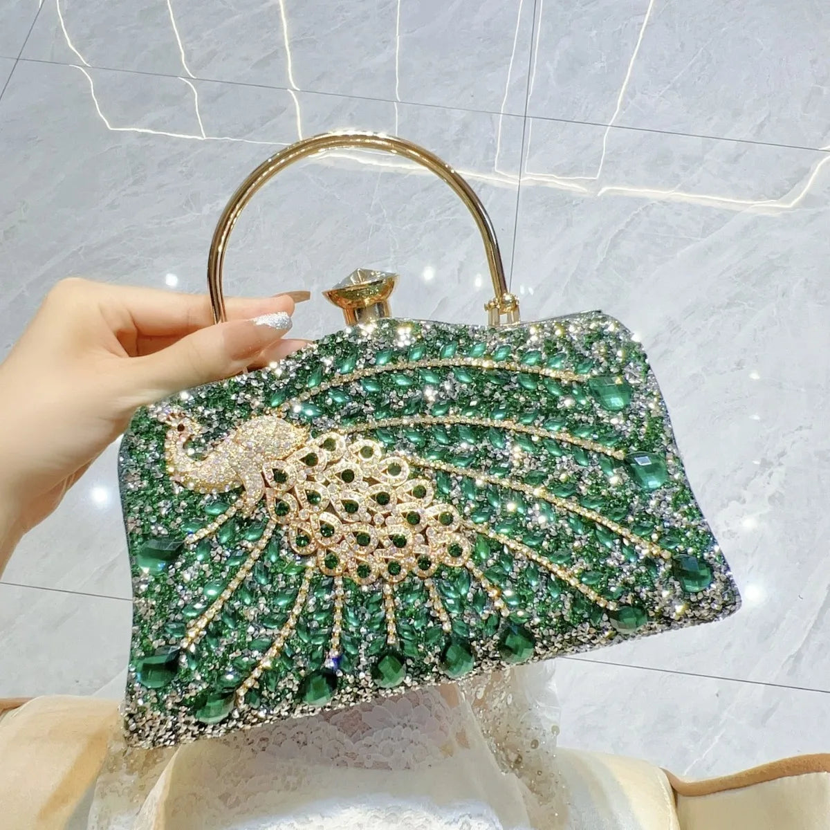 Peacock Rhinestone Evening Bag – Luxury Glam Shoulder & Crossbody Purse for Parties, Banquets & Special Events