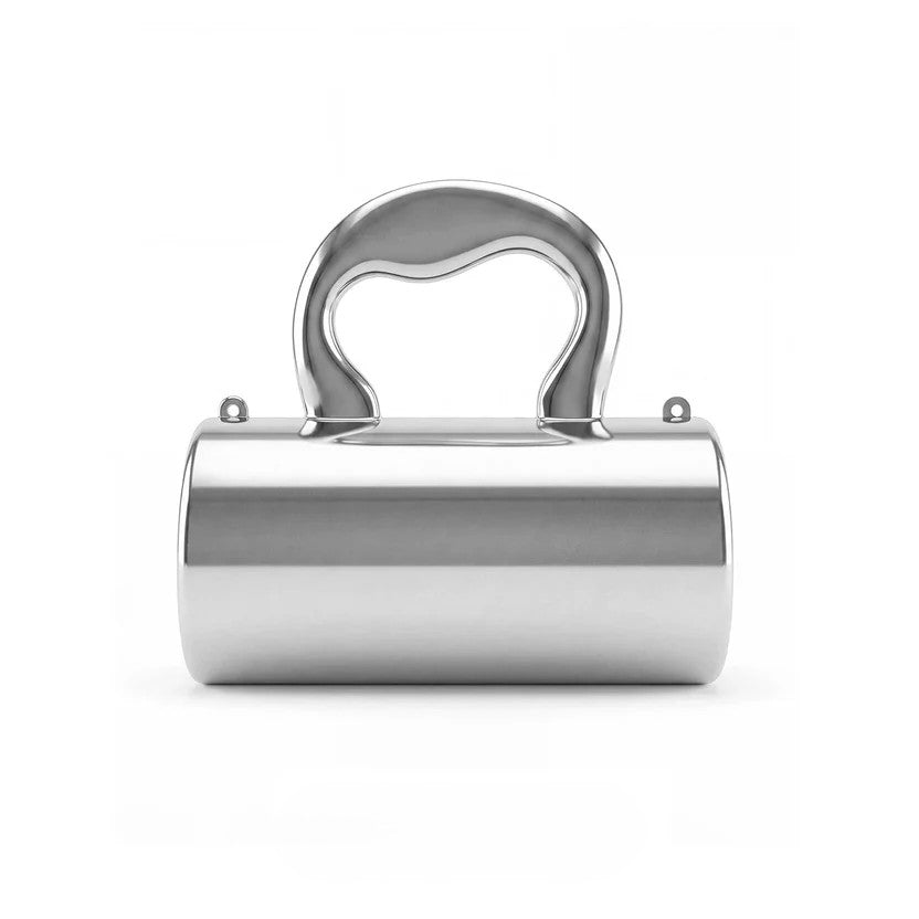 Mini acrylic cylindrical clutch in Silver – evening bag with detachable handle and chain strap