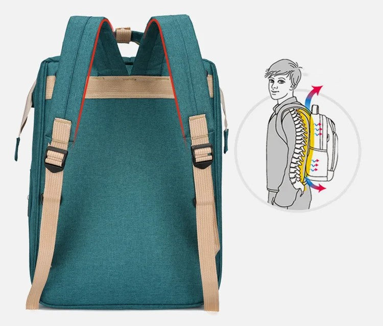 2-in-1 Nappy Bag Backpack with Fold-Out Baby Bed and USB Port
