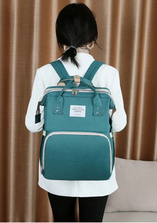 2-in-1 Nappy Bag Backpack with Fold-Out Baby Bed and USB Port