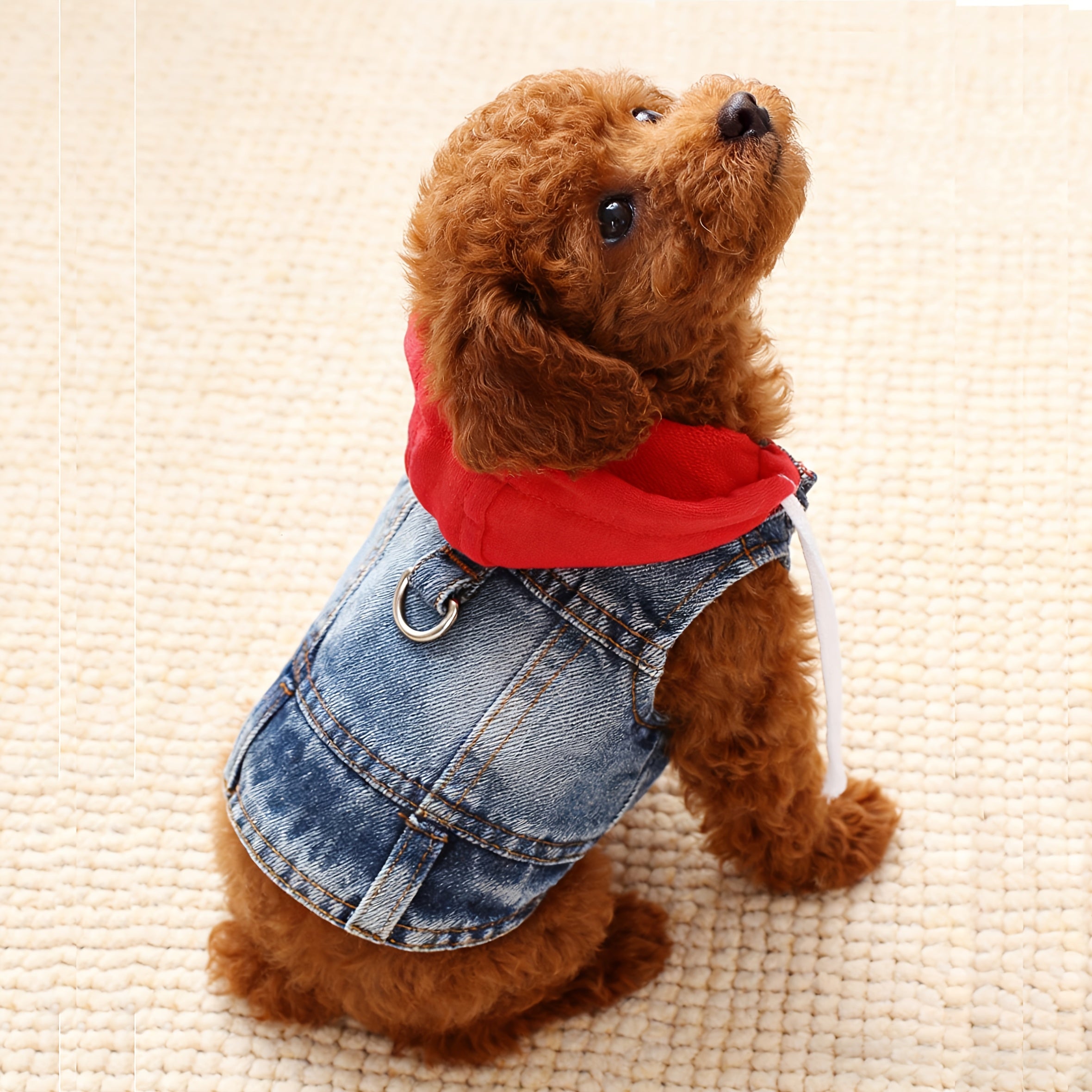 Mini Hooded Vest for Dogs & Cats – Faux Denim Button-Front Jacket