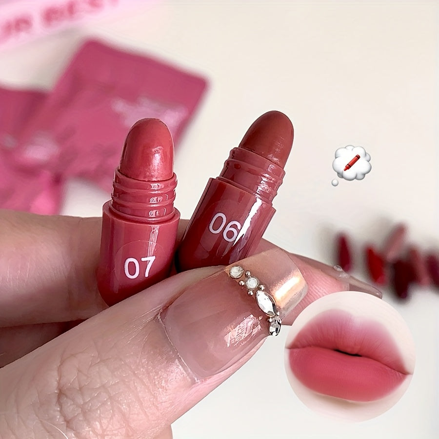 Mini Capsule Lipstick Set - 12 Soft Matte Colours in Pink, Red & Brown