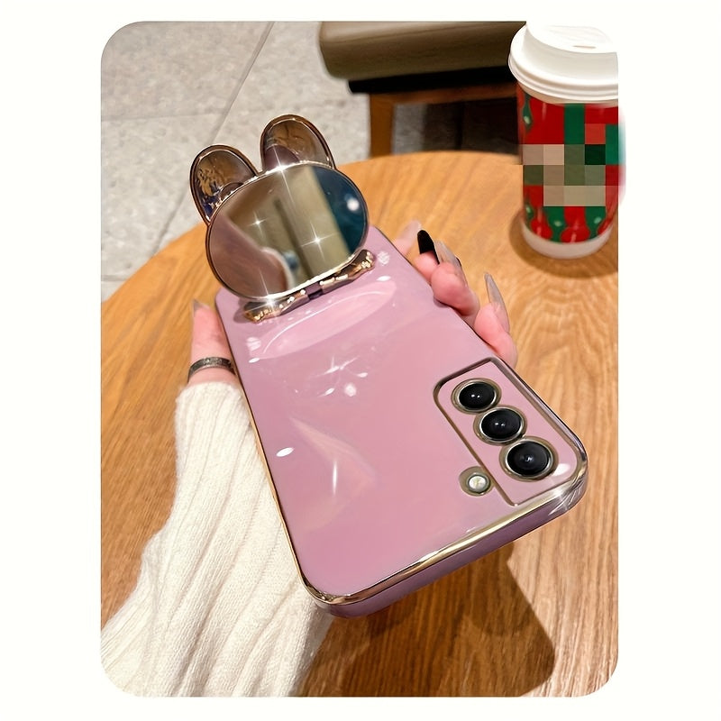 Rabbit Phone Holder with Makeup Mirror - Cute Desktop Stand for iPhone & Android