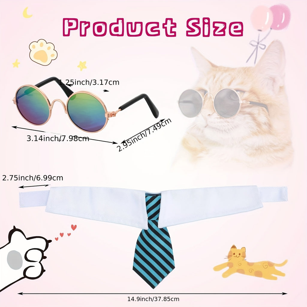 Mini Pet Costume Set - 8-Piece Dog & Cat Accessories with Sunglasses & Ties