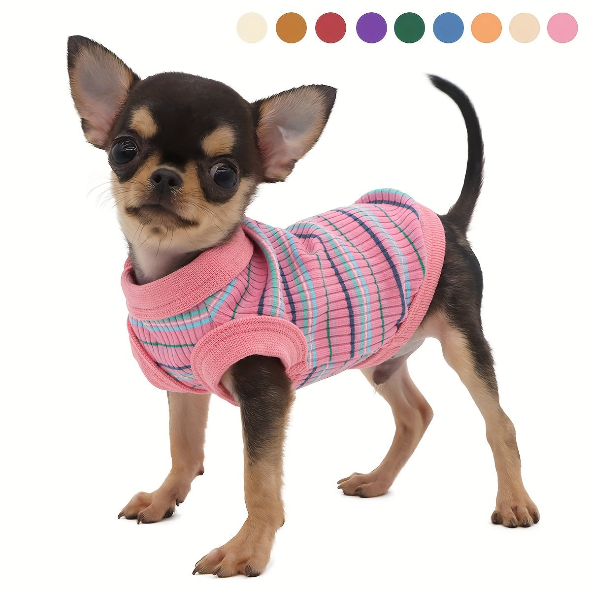 Mini Dog Vest - Soft Ribbed Pink Striped Tank Top for X Small Dogs to XXL