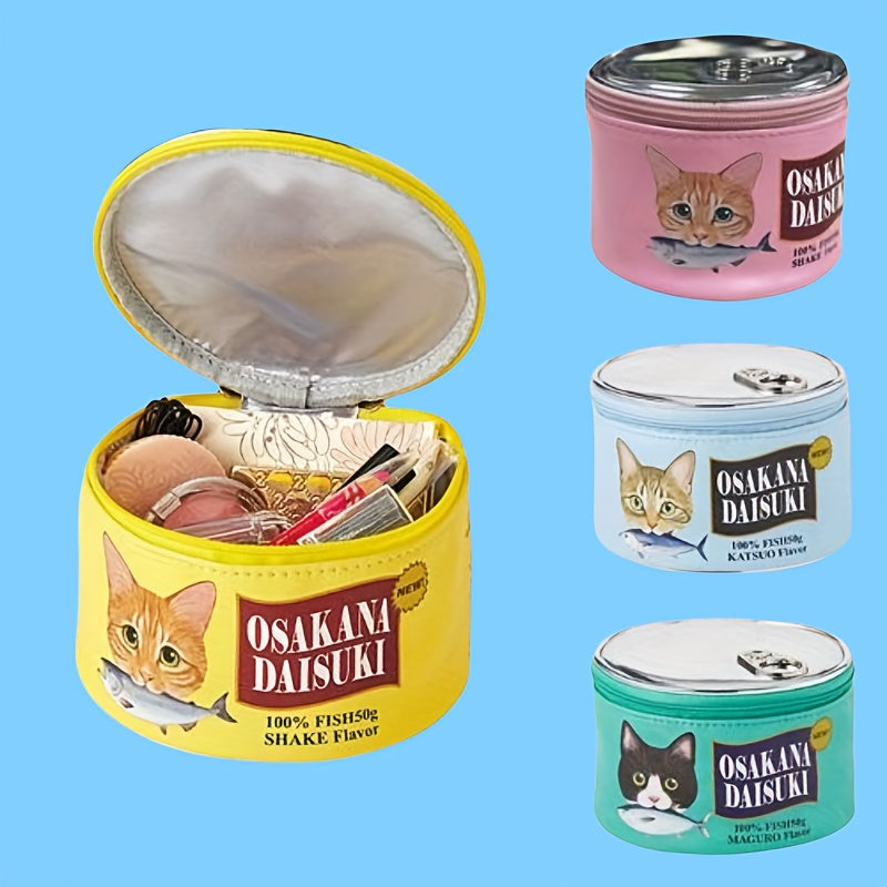 Mini Tin Sardine Cosmetic Bag – Cute Cylindrical Zipper Pouch for Travel