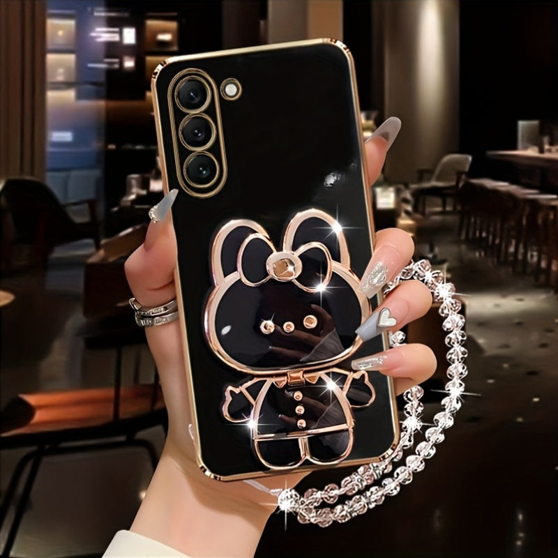 Rabbit Phone Holder with Makeup Mirror - Cute Desktop Stand for iPhone & Android