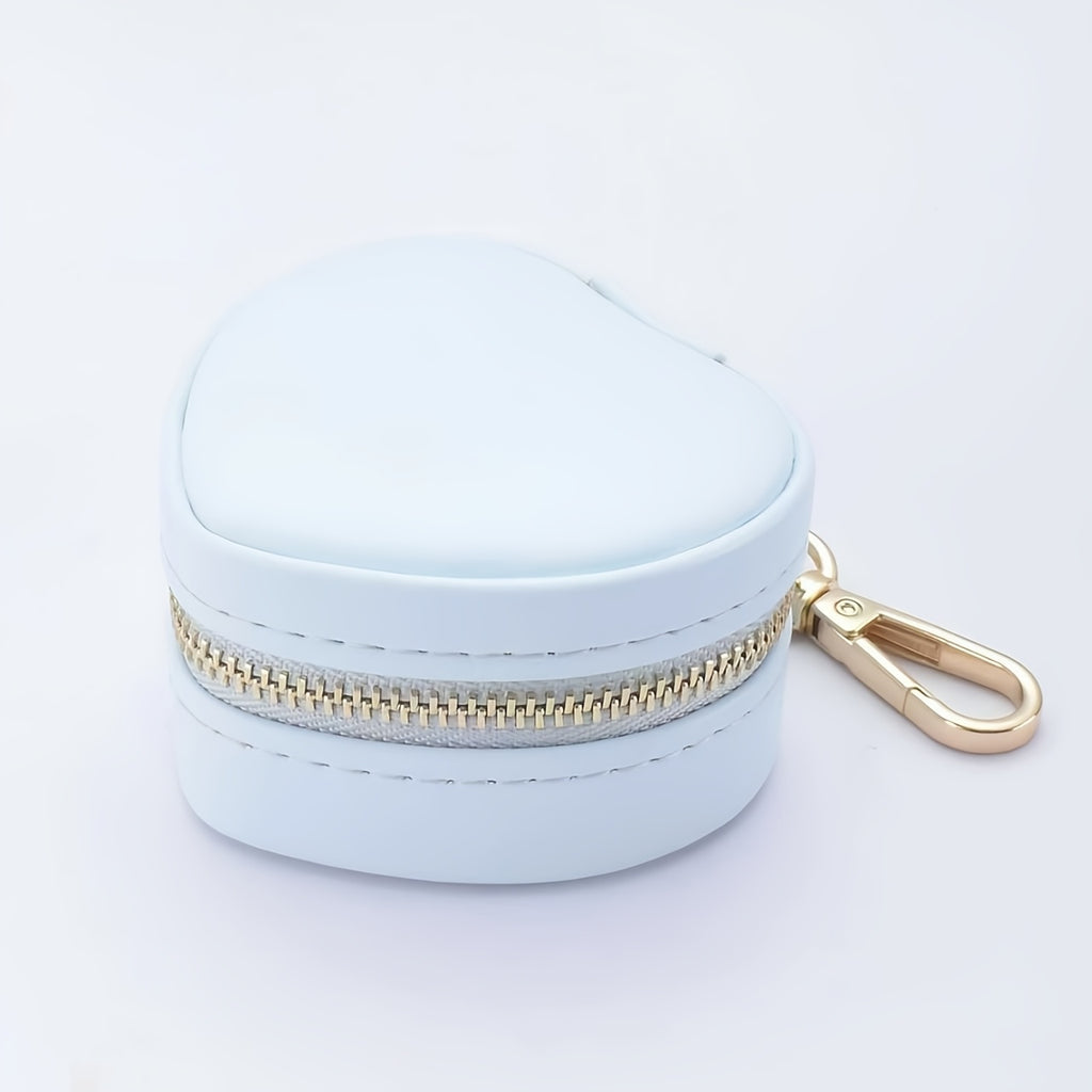 Heart‑Shaped Mini Jewellery Box Keychain – Luxury Portable PU Organizer for Rings & Earrings