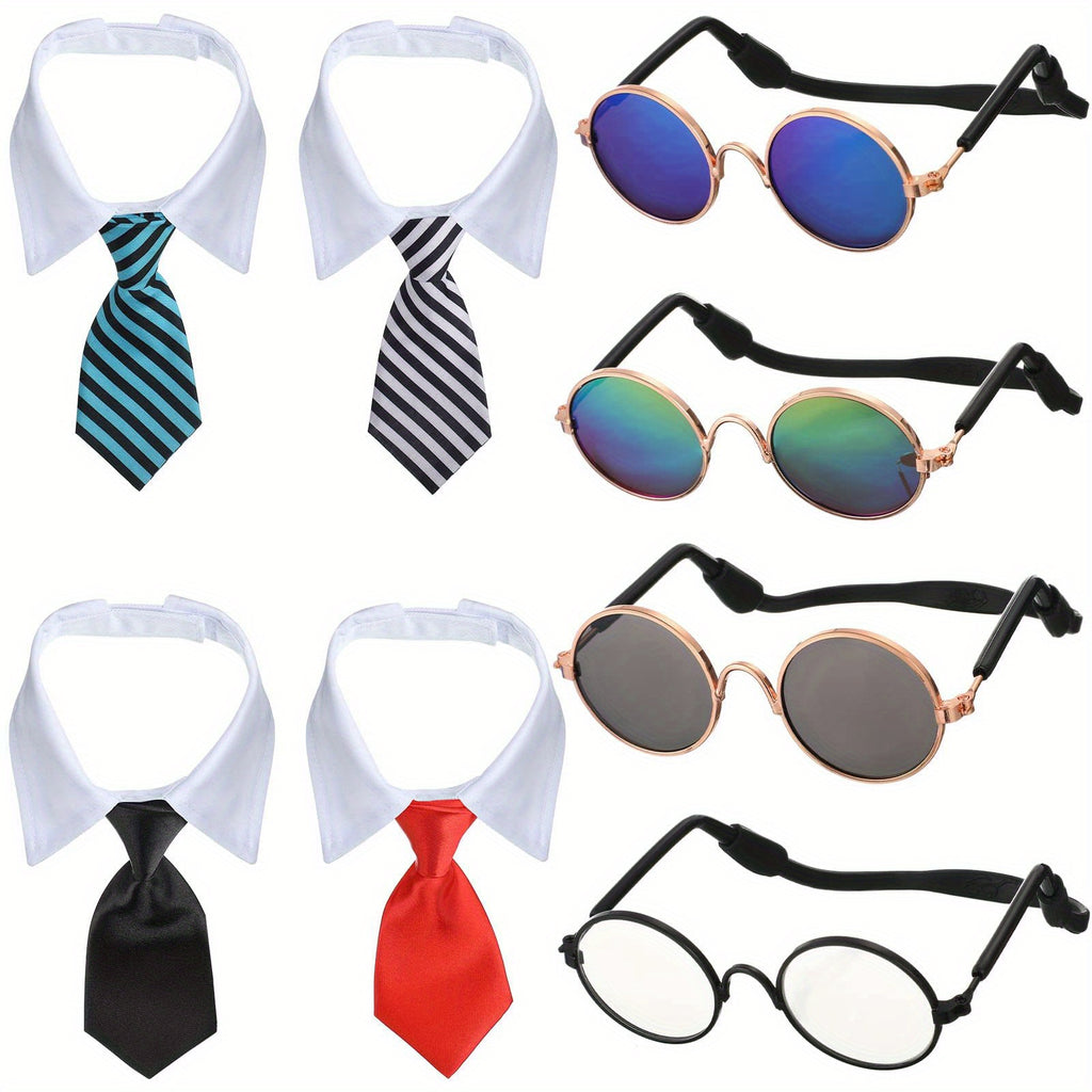 Mini Pet Costume Set - 8-Piece Dog & Cat Accessories with Sunglasses & Ties
