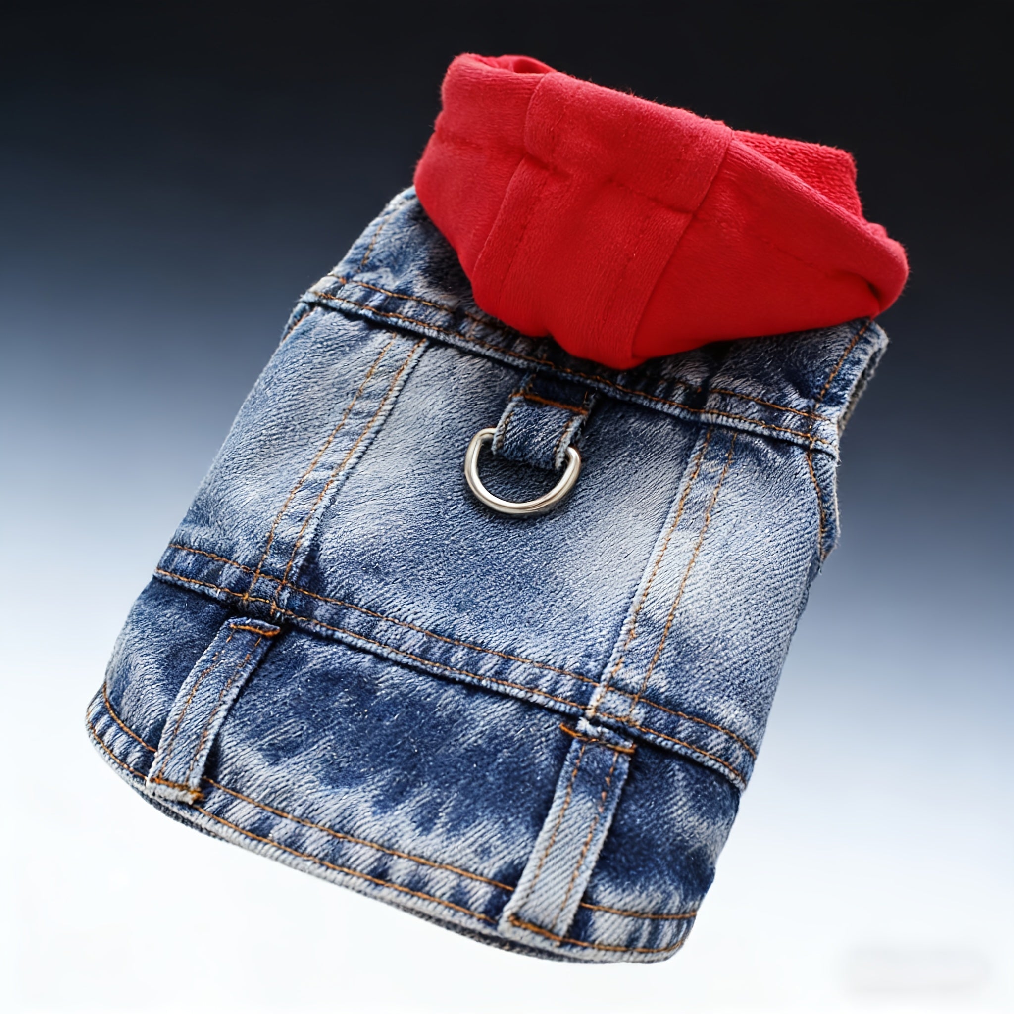 Mini Hooded Vest for Dogs & Cats – Faux Denim Button-Front Jacket
