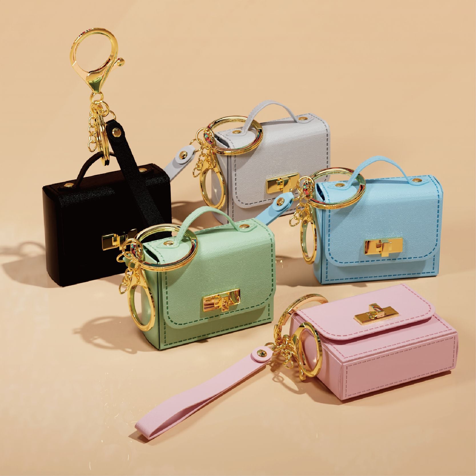 Mini Keychain Coin Purse - Faux Leather Charm Mini Bag with Handle