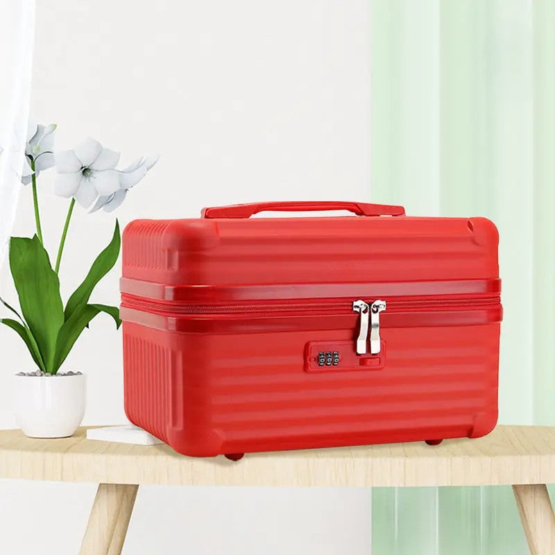 Lightweight Mini Travel Suitcase Cosmetic Box in Red — hard shell ABS waterproof case with combination lock